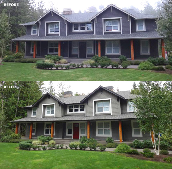 Exterior color before and after with shades of grey