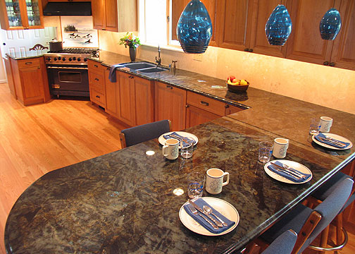 Blue Glass accents in kitchen remodel